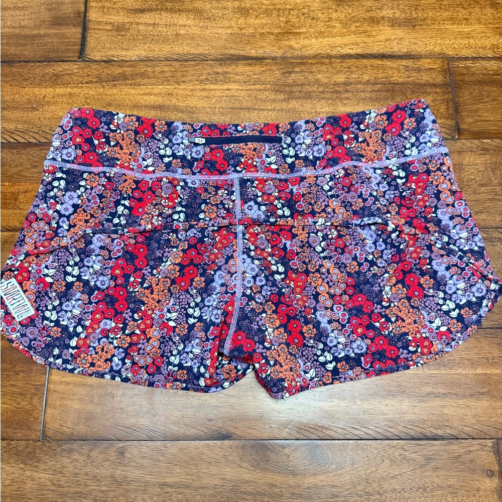 Smartwool Women's Floral Athletic Shorts - Red, Purple, Orange - Picture 2 of 3